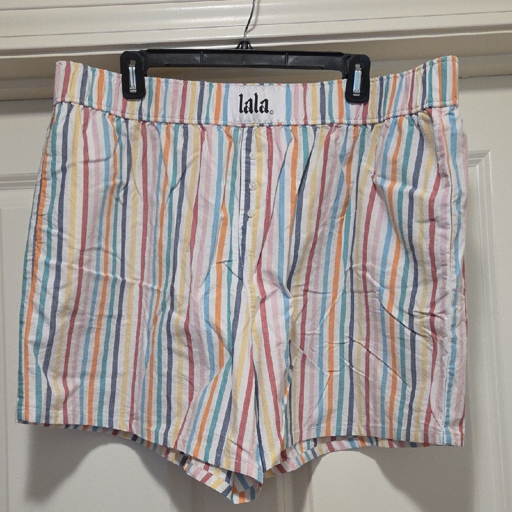 Dressed In LALA Rainbow Striped Boxer Shorts In 2x/3x